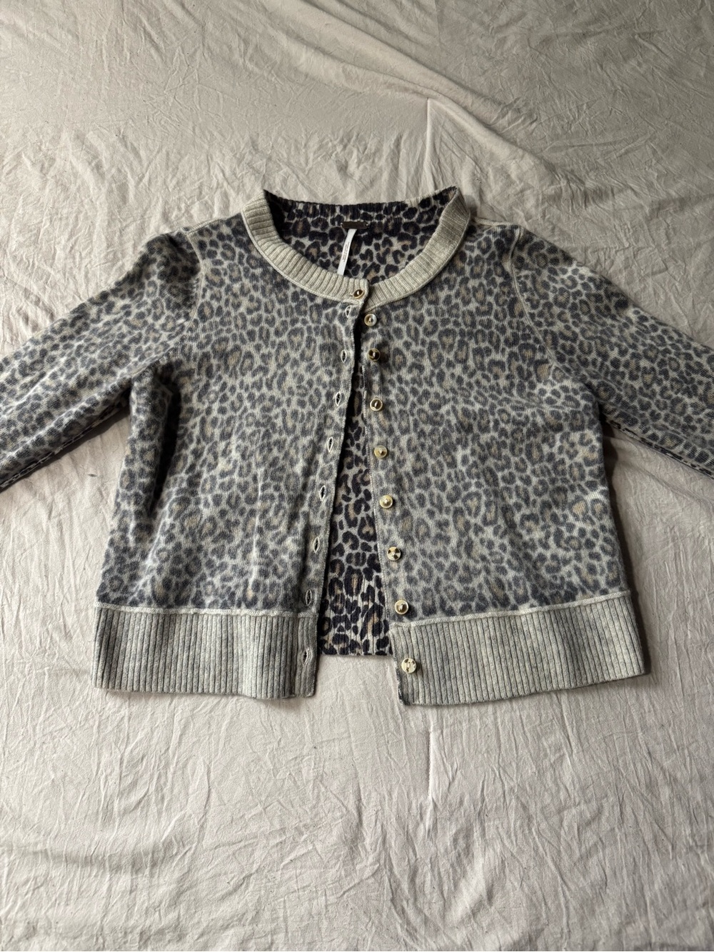 Free People Gray Leopard Print Cardigan